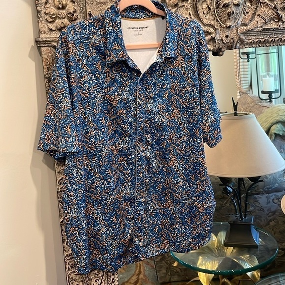 Johnston & Murphy L short sleeve button down casual shirt with print - Picture 1 of 7